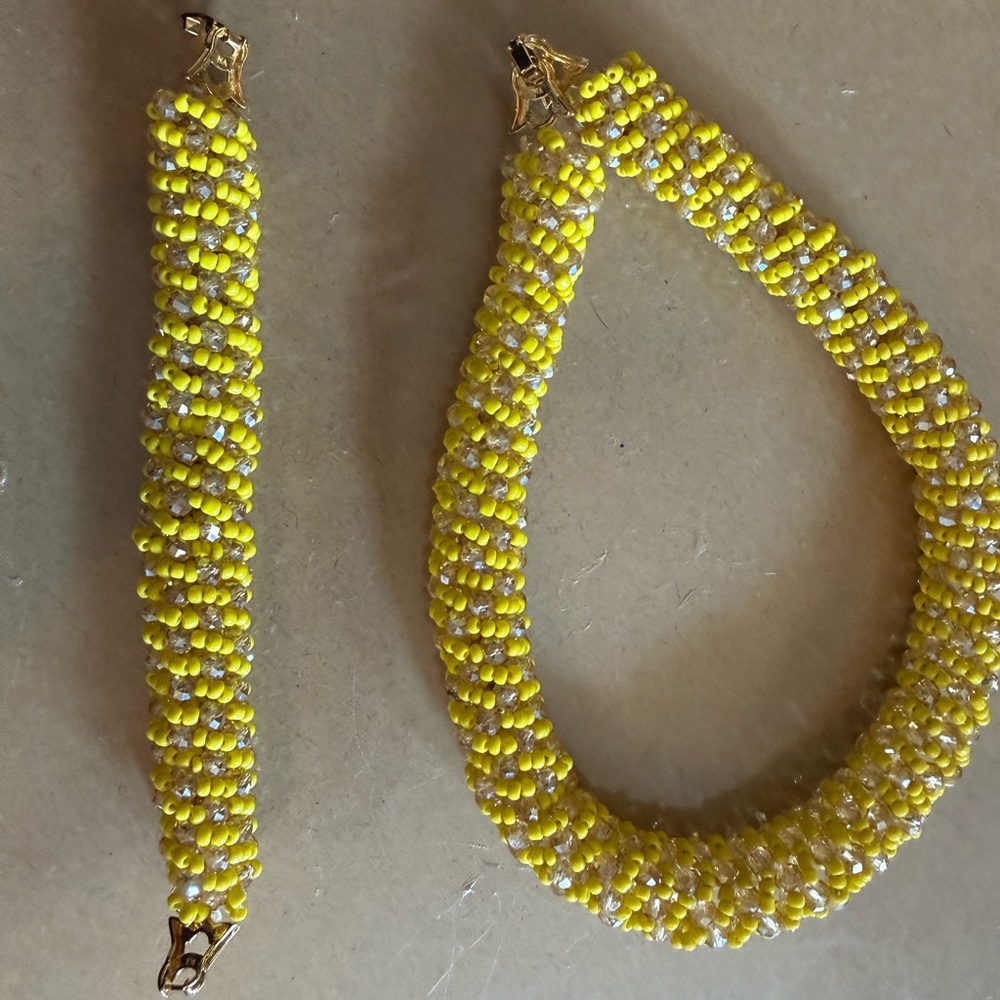 Yellow Beaded Necklace and Bracelet Set